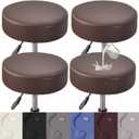 HFCNMY Stool Covers,4Pcs Stretch Waterproof PU Bar Stool Covers Round,Leather Bar Stool Seat Cover,Round Barstool Cover Slipcover with Elastic Bands for 12-15 in Medium,Coffee