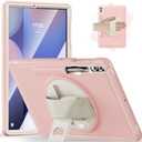 Junfire Protective Case for Samsung Galaxy Tab S9 Plus/S8 Plus/S7Plus/S7FE/S9 FE Plus, 12.4'' Tablet Cover with Kickstand, Hand Strap, Stylus Holder, Pink