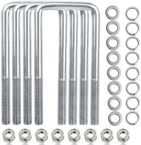 4 Sets 304 Stainless Steel Square U Bolt,U Bolts 3 inch Wide,1/2" D x 3-1/16" W x 7-5/16"L U-Bolts for Boat Trailer with Nuts and Washers, for Automobiles Trailer, Ski Boat