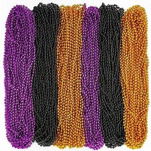 EOBOH 100PCS Halloween Beads, Purple Black Orange Bead Party Favors, 33" Halloween Toy Necklaces Accessories, Festival Parade Throw Accessories for Trick or Treat Decorations,Pack Of 2