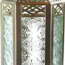 VELA LANTERNS White Gold Moroccan Candle Lantern Decorative Candle Holder Lamp for Table or Hanging, Ramadan Decorations, Indoor Home Decor, Outdoor Patio or Porch, Weddings, Medium