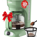MUELLER HOME 12-Cup Drip Green Coffee Maker, Borosilicate Carafe, Auto-Off, Reusable Filter, Anti-Drip, Keep-Warm Function, Clear Water Level Window, Green Kitchen Accessories & Décor