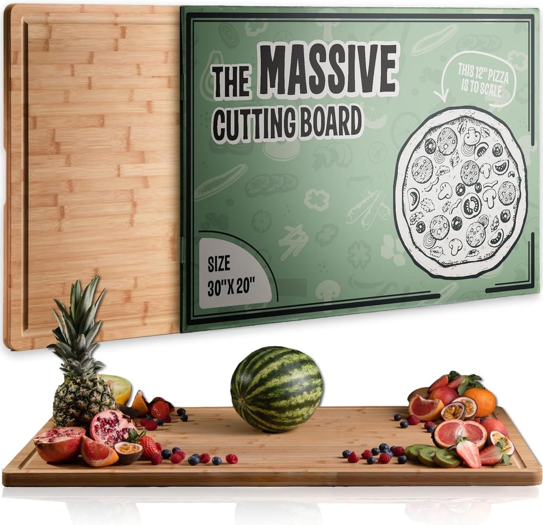 Massive Extra Large Cutting Board for Kitchen 30 X 20 by Grizzly Living - Heavy Duty Bamboo Chopping Boards for Meat, Veg & Charcuterie - Large Wooden Stove Top & Countertop (30" x 20")