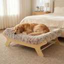 Muihood Elevated Wood Dog Bed Frame with Foam Mattress, WoodPattern, XL