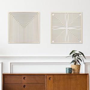 Homenthus 2 Pcs Abstract Wood Wall Art, Mid Century Modern Geometric Wood Wall Decor Minimalist Wooden Wall Art Decor Panels for Boho Living Room Bedroom Kitchen Dining Room Office Home Wall Decor (Medium)