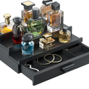 Perfume Cologne Organizer for Men: 3 Tier Wooden Perfumes Stand, Desktop Parfum Holder Wood Display Shelf with Cabinet, Bedroom Dresser Makeup Lotion Jewelry Storage Rack with Drawer