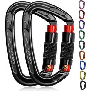 Auto Locking Carabiner Clips - 28KN (6172lbs) Heavy Duty Caribeaners, Large Carabiner Clip for KeychainsHammockCamping, Gym, Hiking, Outdoor Dog Leash (2 Black+Red)