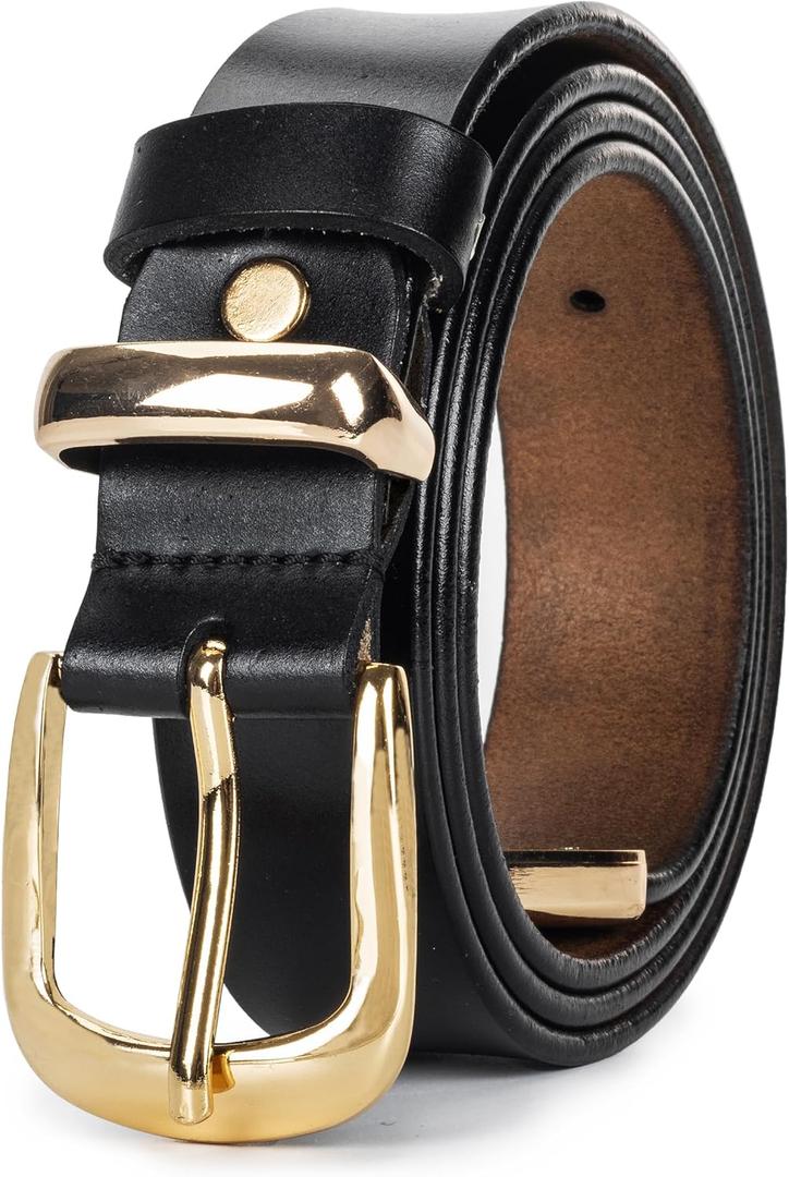 4 x Leather-Belts-Women Classic Western-Belt with Pin-Buckle - Fashion Vintage Cowgirl-Belts for Jeans (Black)