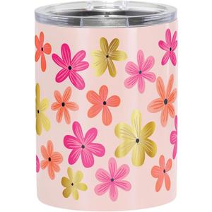 Slant Collections Celebration Stainless Steel Insulated Whiskey Tumbler Double Old Fashion Cocktail Cup with Slider Lid, 12-Ounce, Floral Pattern