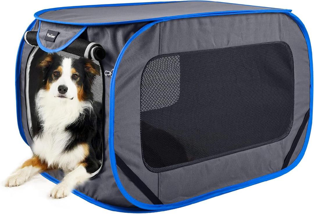 38inches Large Pop Up Kennel,Collapsible Travel Pet Crate, Indoor and Outdoor Portable Dog Enclosure, Portable Pet Car Seat Kennel (Gray) (Grey)