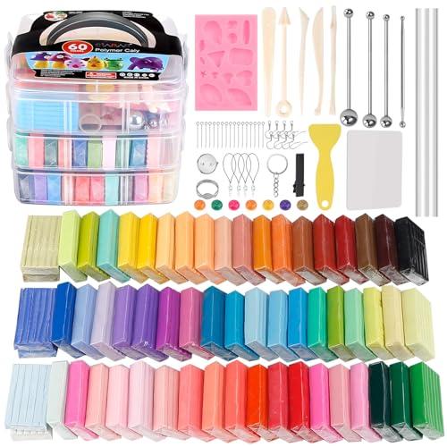 CiaraQ Polymer Clay Starter kit, Oven Baked Modeling Clay with Sculpting Tools, 60 Colors, 4.7 lbs