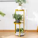 CHPHI Plant Stand Indoor Outdoor, 3-Tier Metal Flower Shelf Pot Holder , Corner Rack for Multiple Plants, Multiple Plants Rack Narrow Display Organizer for Patio Orchid Office Porch Living Room Garden (gold)