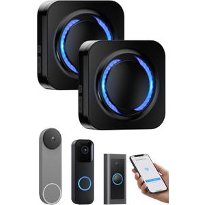 Smart Wireless Doorbell Chime for Ring, Blink, Google Nest - 2-Pack, 99+ Expandable, Works with Alexa,No Wiring/Subscription,No Range Limits,58 Chimes,5 Volume, Easy to Setup, Ideal for Large Homes