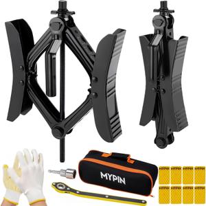 MYPIN Camper Wheel Chock Stabilizer, 2 Sets for RV Travel Trailer, with 8 Reflective Strips, Heavy Duty X-Shaped RV Stabilizer Wheel Chock Anti-Move Tire Wheel Chock