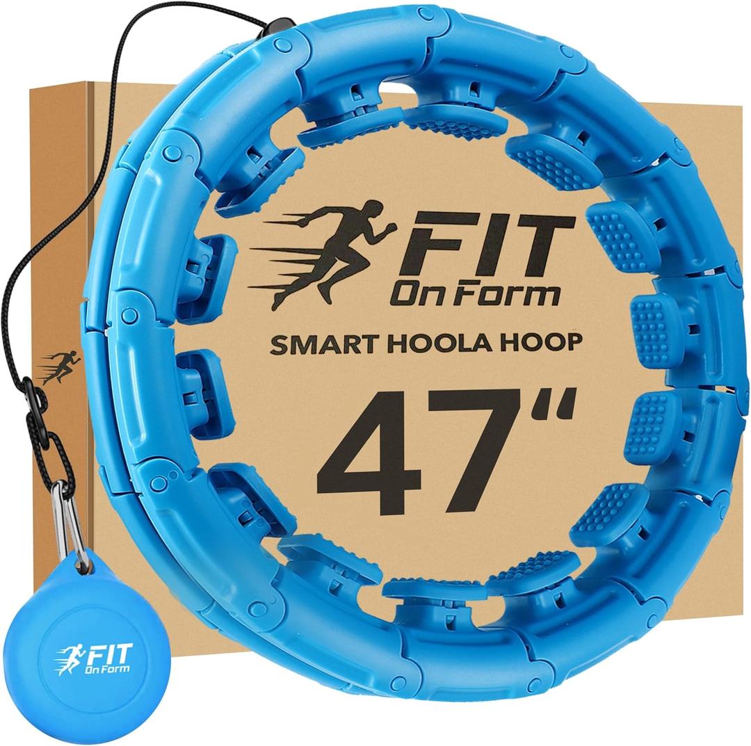 FIT ON FORM Infinity Weighted Hula Fit Hoop for Adult Weight Loss, 2 in 1 Smart Fitness Exercise Hoop for Women Abs Workout, 24/28/32 Detachable Knots (47", Blue)