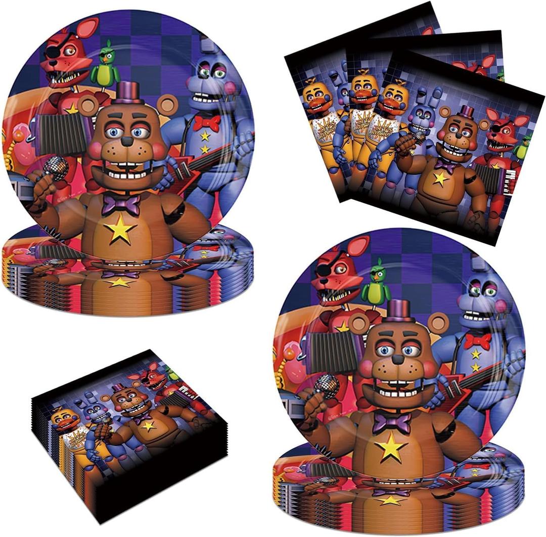 40Pack Five Nights Party Supplies 20 plates, 20 napkins for the Five Nights Birthday party Decoration
