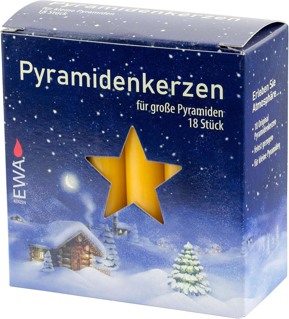 Jeka Pyramidenkerzen 17mm Large Pyramid Candles, Box of 18, Honey