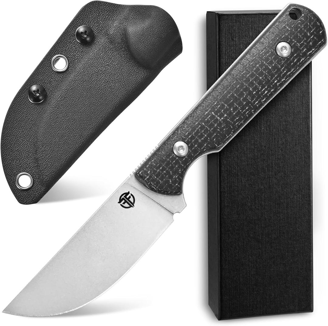 FF100 Fixed Blade Knife, K110 Steel Blade Micarta Handle Full Tang Knife for Outdoor Camping Hunting Fishing Working (Black)