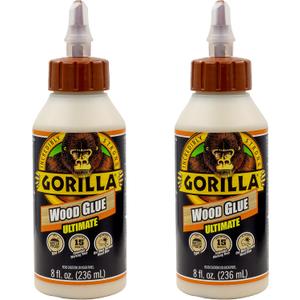 Gorilla Ultimate Waterproof Wood Glue, Natural Wood Color, 8 Ounce (Pack of 2) - Waterproof for Indoor or Outdoor Projects and Repairs