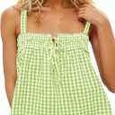 Women Plaid Cropped Camisole Tops Ruched Tie Front Square Neck Backless Loose Cute Crop Cami Tank Adjustable Top (Large, Green)