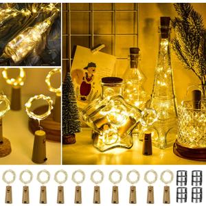 Wine Bottle Lights with Cork, 10 Pack Mini Fairy String Lights Battery Operated with 12 Replacement Batteries, Party Decoration for Wedding Christmas Halloween Bar Mason Jar - Warm White