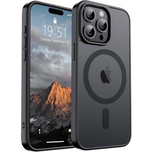 SUPFINE Magnetic for iPhone 15 Pro Max Case (Compatible with MagSafe) (Military Grade Drop Protection) Translucent Matte Shockproof Phone Cover, Black