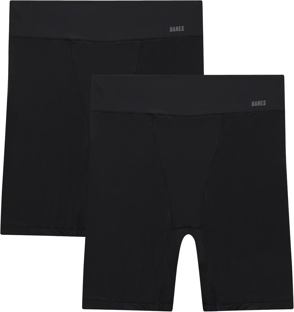 Hanes Women's Moves Underwear, Anti-Chafe Slip Shorts, Microfiber Slip Shorts for Women, 2-Pack (Medium, Black/Black)