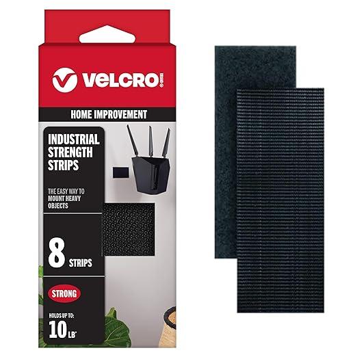 VELCRO Brand Heavy Duty Fasteners | 4x2 Inch Strips with Adhesive 8 Sets | Holds 10 lbs | Black Industrial Strength Stick On Tape | Indoor or Outdoor Use (VEL30703USA), 8 Count (Pack of 1)
