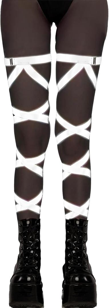 Reflective Rave Leg Wrap for Women - Adjustable Holographic Glow Straps Music Party Accessories EDC Concert Outfits (One Size)