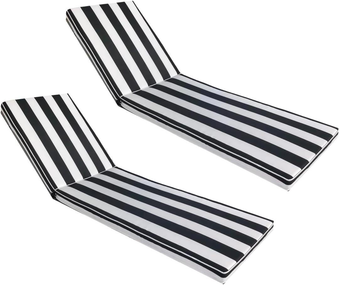 Lounge Chair Cushions Set of 2 for Outdoor Furniture 74x21x2.7 inch Premium Outdoor Chaise Lounge Cushions (Black White Stripe)