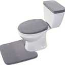Madeals Velvet Toilet Lid Cover and Tank Lid Cover with Toilet Mat Memory Foam 3 Piece Toilet U Shaped Mat Set Grey