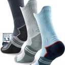Bamboo Viscose Compression Running Socks, Athletic Basketball Hiking Workout Golf Padded Anti-Blister Wicking (Large, Charcoal Heather+steel Heather+dynamic Blue/Royal)