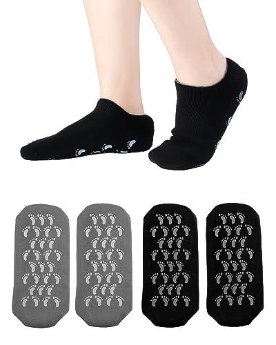 Moisturizing Socks, 2 Pairs Dry Cracked Feet Lotion Socks for Women, Foot Moisturizing Socks, Silicone Socks, Foot Care Heel Socks, Spa Socks (Black and Grey, Size Up to US 7)