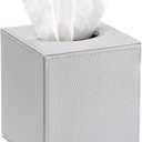 Sumnacon Tissue Box Cover Square Tissue Box Stylish PU Tissue Box Holder with Magnetic Bottom, Leather Cube Tissue Cover for Living Room Bathroom Bedroom Table Desk Home Office Car, Light Grey