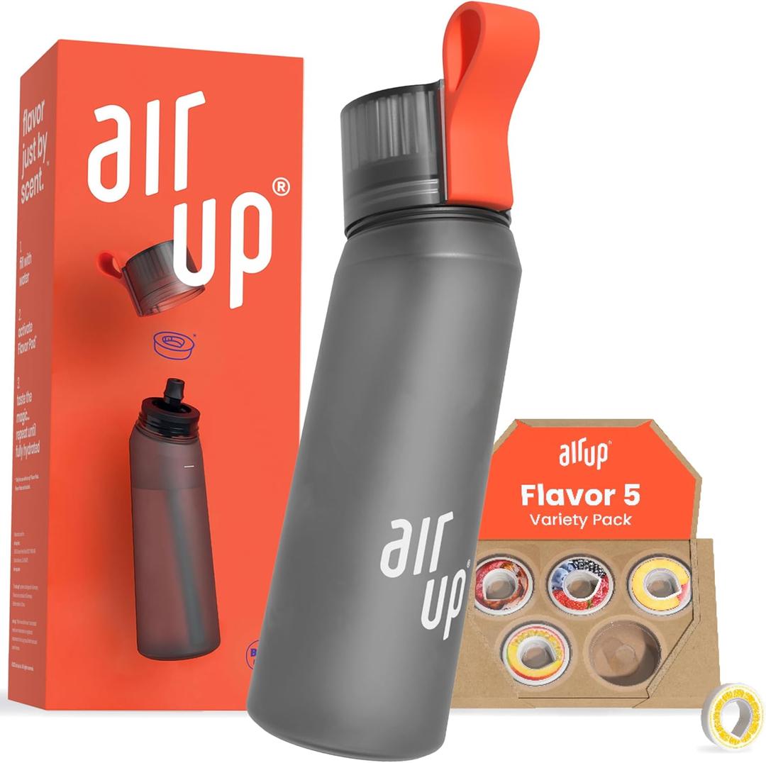 Air Up® Water Bottle 22oz For School Sports Gym Includes 5 Scent Pods & Straw Flavored Bottle In Grey Also For Kids Boys Girls No Calories Sugar-Free And Suitable For Carbonation