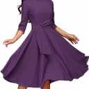 FENJAR Women's Formal Dresses Casual Wedding Guest Church Work Elegance Audrey Hepburn Style A-line Midi Dress(Z-Purple-L)