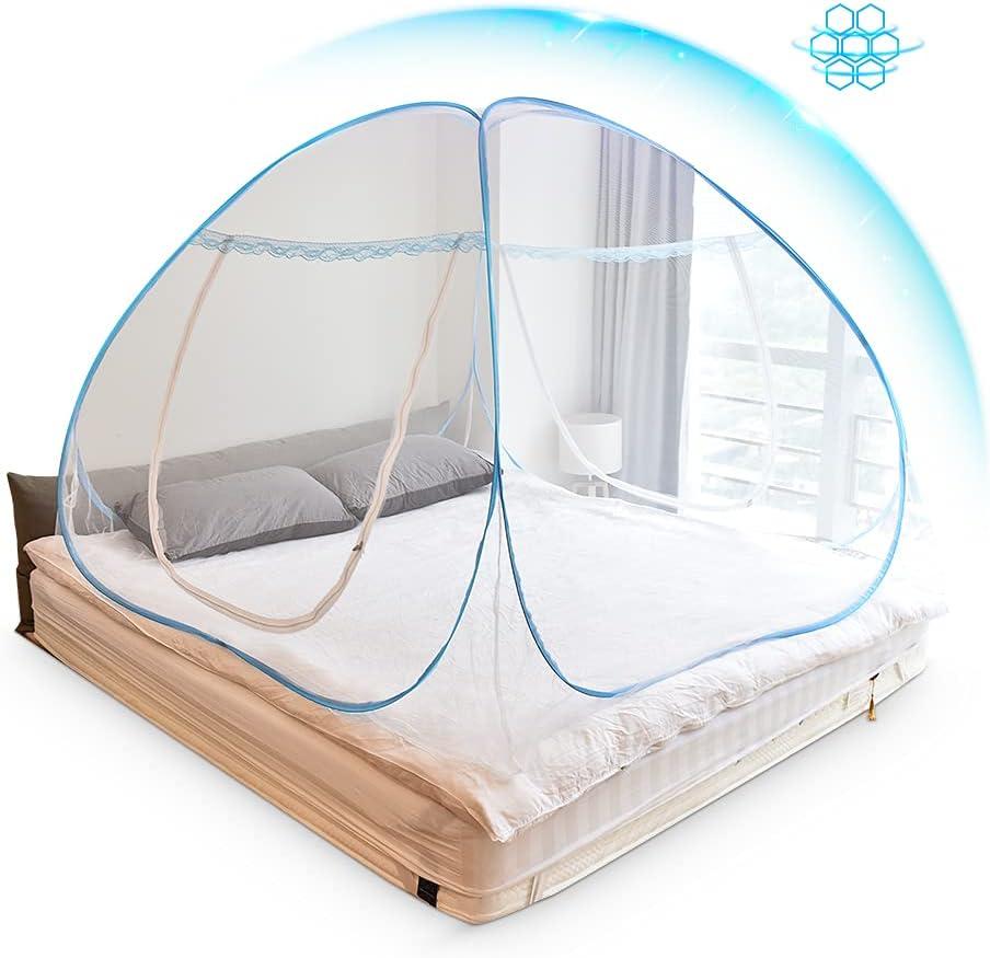 Mosquito Net Pop Up with Net Bottom Ultra Large Bed Canopy Tent Portable with 2 Entries Folding Design Bed Netting for Bedroom, Camping, 79 x71x59 inch