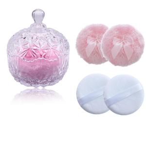 Qopoto 5 Pieces Large Body Powder Puff and Powder Container, Crystal Case for Dust Puff, Powder applicator with Box for Face and Body (Clear, Crown)