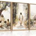 Large Jesus Teaching Children on Path Framed Canvas Wall Art,Empty Tomb Christian Wall Decor,Spiritual Religious Bible Artwork for Living Room,Bedroom,Dining Room,Office -16"x24"x3, 16L"x24W"