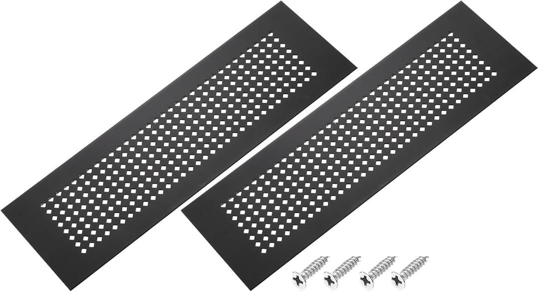 PATIKIL 10 x 3 Inch Door Air Vent Cover, 2 Pcs Aluminum Grille Ventilation Cover Louvered Diamond Hole with Mounting Screws for Cabinet Wardrobe Door, Black