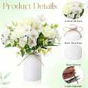 6 Set Fake Flowers with Vase Artificial Roses Bouquets Table Centerpiece Ceramic Vase Rope Decor for Wedding Engagement Holiday Party Bridal Shower Home Decor(Classical White)