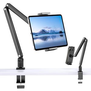 Tablet Stand Holder, Aluminum iPad Desk Mount Bracket, Tablet Arm Mount Holder with 360Rotating Metal Base, Fits for iPad Air Pro Mini, Phones, Samsung Galaxy, Kindle, All 4.7-13 Inch Devices