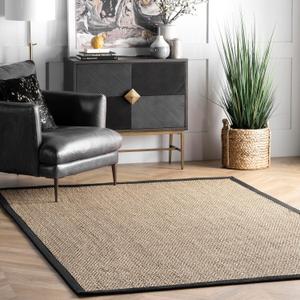Nuloom Elijah Black/Natural, 2' x 3', Basketweave, Seagrass, Soft and Textured, High Traffic, Stain Resistant, Easy Clean, Durable Area Rug for Bedroom, Living Room, Dining, Den, Foyer, Entryway
