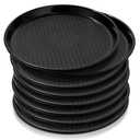 Zopeal 8 Pieces 11 Inches Black Round Restaurant Serving Tray, Plastic Non Slip Surface Food Meals Server Tray with Raised Edges for Home, Kitchen, Restaurant, Cafeteria, Bar