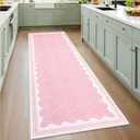 GarveeHome 2.5x8 Runner Rug for Hallway Washable Kitchen Rugs Non Slip Solid Pink Modern Minimalism Soft Low-Pile Scalloped Indoor Carpet for Entryway Laundry Room Floor Mats