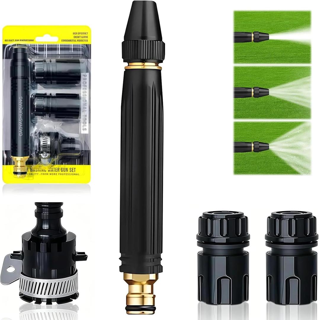 High Pressure Power Washer Nozzle with Connector Set, 3-Spray Mode Direct Spray Gun, Leak-Proof Power Jet Wand for Cleaning Car, Yard, Patio, Pets & Driveway