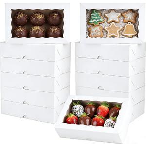 TEMLQPACK 50PCS Bakery Boxes with Window (8x5x2 Inch) for Chocolate Covered Strawberries, Cakesickle, Chocolate Truffle, Pretzel & More