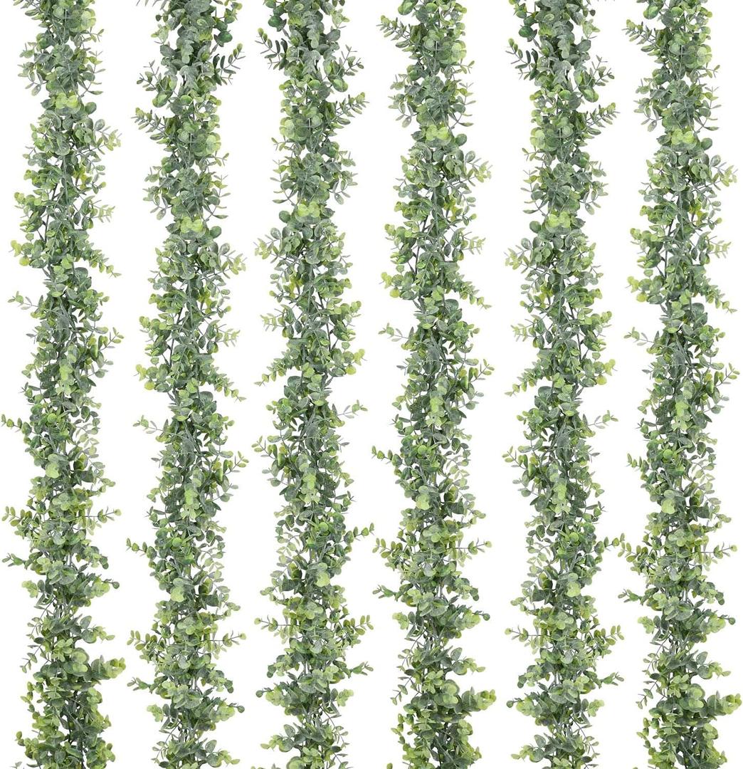 Lvydec 6 Pack Artificial Eucalyptus Garland, Fake Eucalyptus Greenery Garland Wedding Backdrop Arch Wall Decor, 6 Feet/Strand Fake Hanging Plant for Table Festival Party Decoration