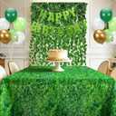 4 Pcs Jungle Safari Theme Party Decorations Set Includes Happy Birthday Banner Green Glitter Fake Vines Green and Golden Balloon Moss Pattern Plastic Tablecloth for Birthday Party