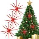 Syhood 6 Pcs Glitter Starburst Star New Year Ornaments 8 Inch Exploding Glitter Starburst Bethlehem Star Hanging Tree Ornaments Tabletop 3D Decor New Year Holiday Party(Red,Classic)